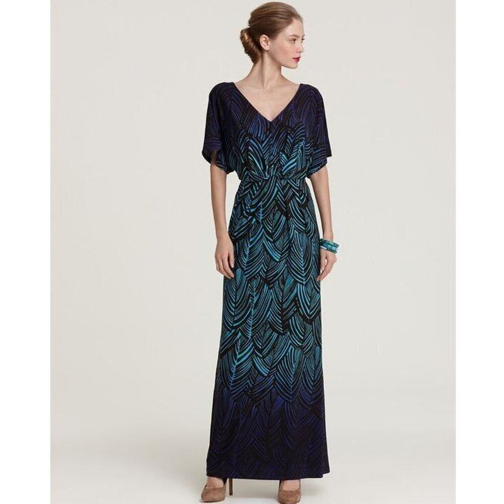 $348 Trina Turk Yamika Dolman Blouson Jersey Vneck Vback Maxi Dress 0 NEW
